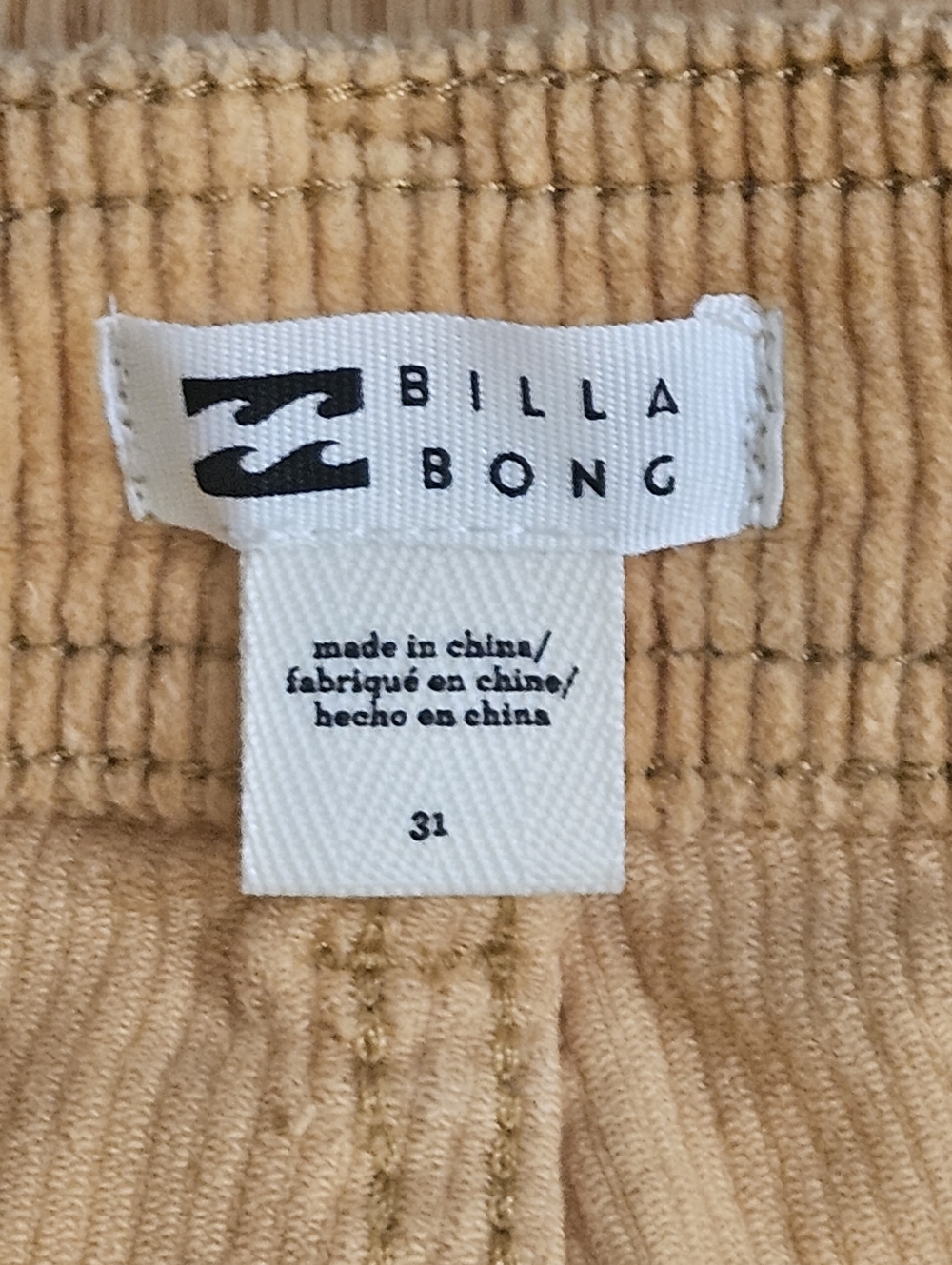 BillabongFree Fall Wide-Leg Corduroy Pants Size 31 - Picture 7 of 11